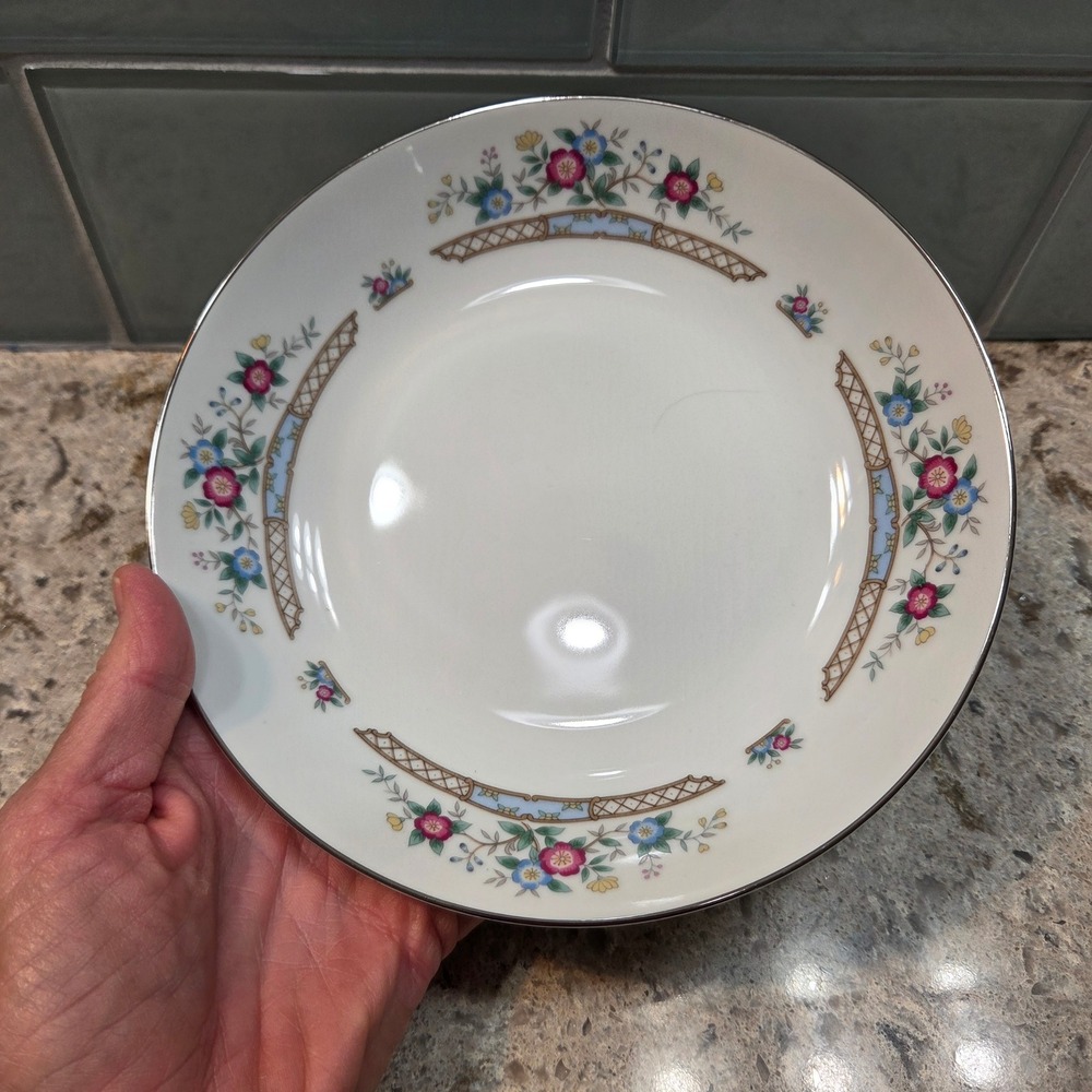 IMOCO Fine China Stratford 1188 Dinner Salad Bowl Floral‎ Silver Rim 7.5 Inch